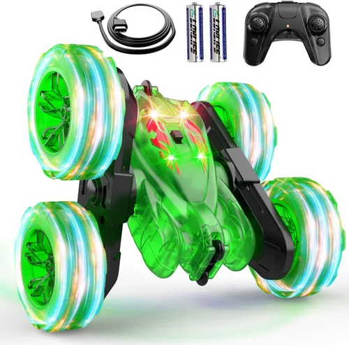 Coche a control remoto - Coches RC recargables de carga rápida directa para niños con luz colorida, camión RC de acrobacia de 4 ruedas motrices de