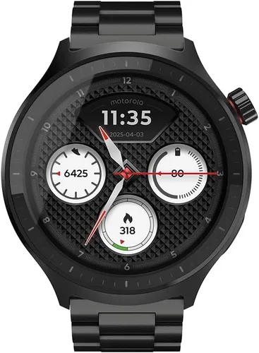 Miniatura 2 de Motorola Reloj para moto, pantalla OLED de 1.4 pulgadas, Bluetooth 5.3, Moto AI, redondo, correa de acero inoxidable negra, GPS integrado