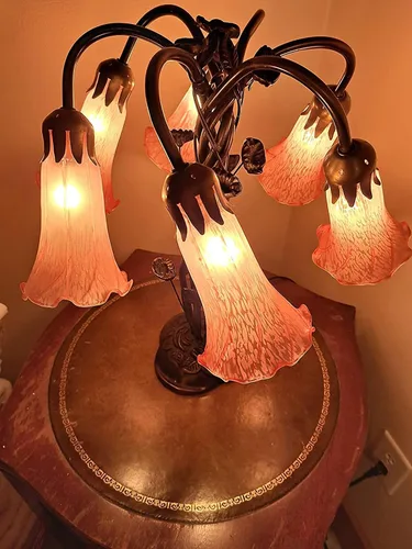 Miniatura 4 de Pantalla de cristal soplado Lily Flower, tulipán estilo Tiffany reemplazo para lámparas de mesa y pie, diámetro interior de apertura de 1.06 Rosado