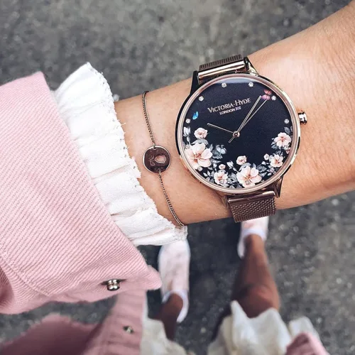 Miniatura 6 de VICTORIA HYDE Relojes de cuarzo para mujer, esfera floral con correa de malla de acero inoxidable, correa de cuero auténtico, impermeable, reloj