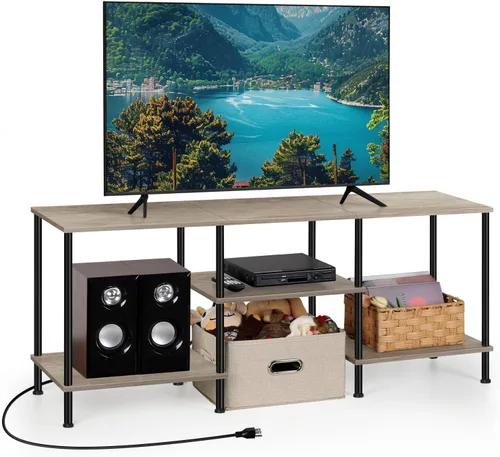 Miniatura 9 de Soportes de TV para sala de estar, soporte de TV de 50 pulgadas con toma de corriente, centro de entretenimiento con almacenamiento, mesa consola