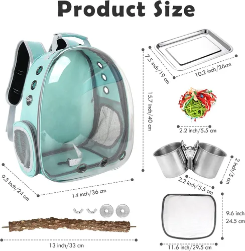 Miniatura 5 de Mochila para pájaros, jaula de viaje para pájaros con perca, bolsa portátil para pájaros silvestres, jaula de cacatúa con cuenco de comida y bandeja