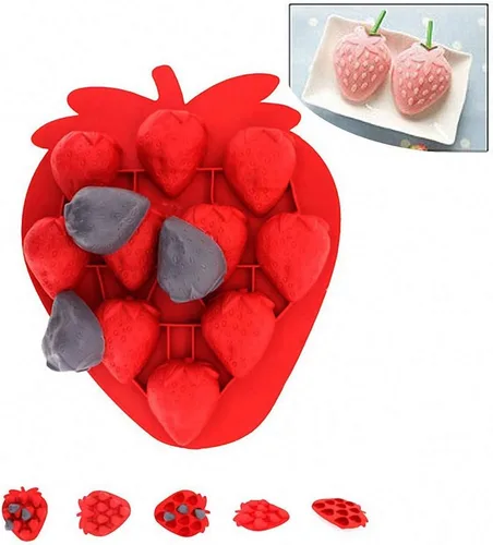 Miniatura 5 de Juego de 2 moldes de silicona para cubitos de hielo de fresa, juego de moldes de silicona para chocolate, dulces, pasteles, pasteles, jabón
