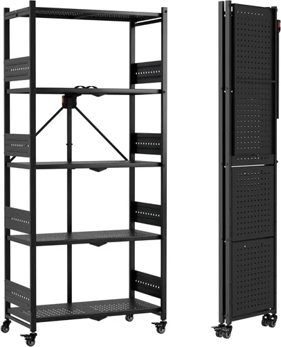 Miniatura 12 de WORKPRO Estante plegable de 4 niveles, estante de almacenamiento de metal sin montaje con ruedas, capacidad de 600 libras (con pies niveladores)
