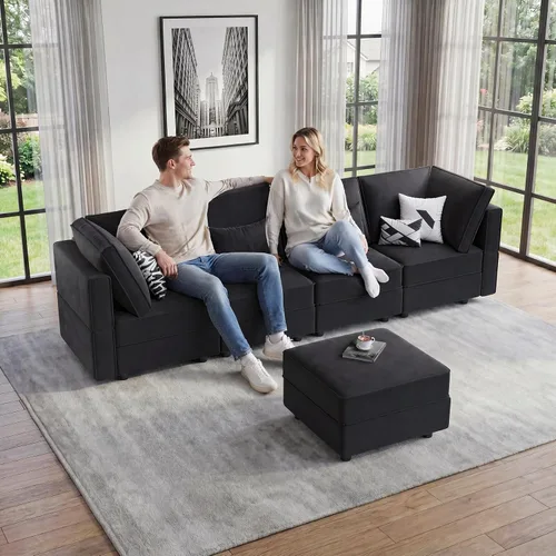 Miniatura 7 de Vesgantti - Sofás seccionales con asientos de almacenamiento, sofá seccional modular convertible en forma de L de 118" de 4 asientos y 1 otomán