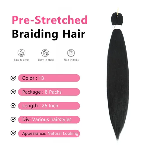 Miniatura 3 de Cabello trenzado preestirado de 26 pulgadas, 8 paquetes 1B, trenzas bohemias de ganchillo con textura Yaki suave para mujeres negras, no tóxico