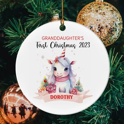 Miniatura 2 de Adorno personalizado de primera Navidad para nieta 2023, adorno de unicornio, personalizado para bebé, regalos de nieta, recuerdo de bebé