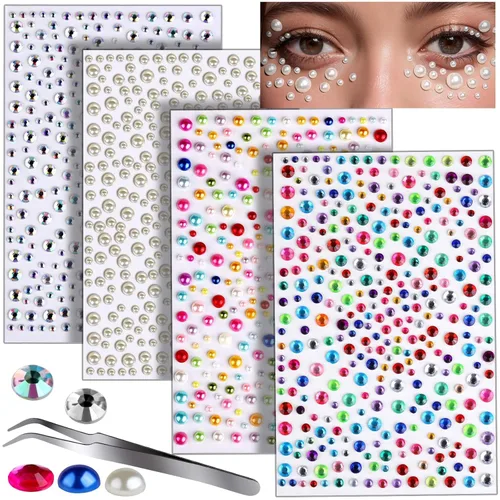 Teenitor Gemas Faciales Perlas para el Cabello Diamantes de Imitación para Maquillaje Festival Joyas Faciales Joyas para el Cabello, 1300PCS