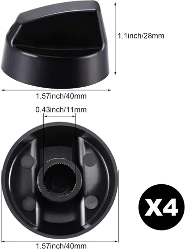 Jetec Paquete de 4 perillas de control de repuesto con 12 adaptadores para horno/estufa/cocina, por favor verifique cuidadosamente si las Negro