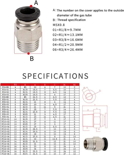 Miniatura 6 de 1/8 "PT macho empuje en conjunto conector neumático accesorios rápidos rosca diámetro 0.236 in para industria automática 10 unids