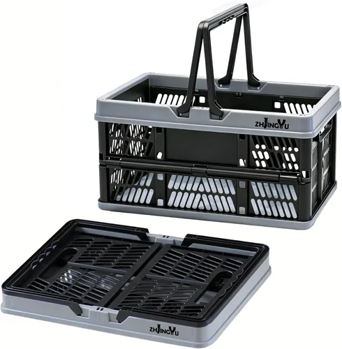 Miniatura 12 de ZHJINGYU cajas para almacenamiento, cestas de plástico para organizar, cesta de compras plegable, caja plegable con asas, caja de almacenamiento Rosa