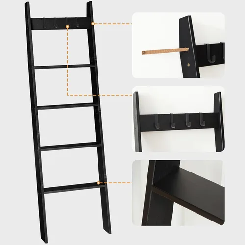 Miniatura 7 de HOOBRO Escalera para Mantas para Sala de Estar y Dormitorio, Toallero Inclinado contra la Pared de 5 Niveles para Baño, Estante de Escalera