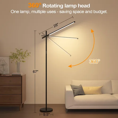 Miniatura 3 de Lámpara de Pie LED de Esquina, Cabezal Giratorio de 360°, Súper Brillante 1800LM Lámparas de Pie Minimalistas Regulables con Control Remoto, Negro