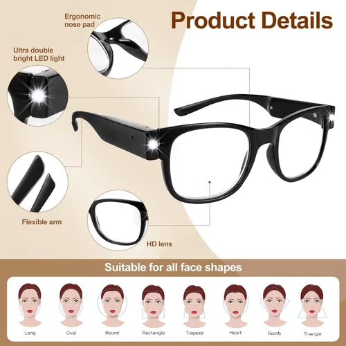 Miniatura 6 de USB Rechargeable Led Reading Glasses Lighted Eyewear for Women Men