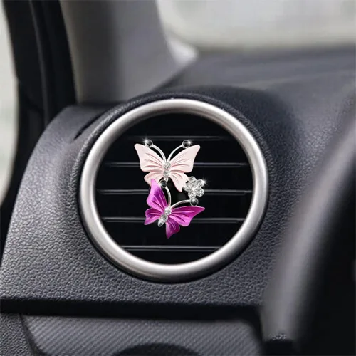 Miniatura 4 de 1 clip de ventilación para ambientadores de automóvil, clip de ventilación de automóvil con diamantes de imitación de mariposa doble, difusor de Rosa