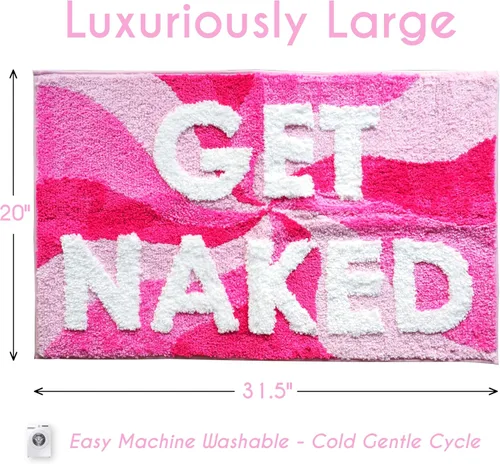 Miniatura 2 de Evovee Alfombra de baño con texto en inglés «Get Nake» de 31.5 x 20 pulgadas, divertida y bonita, alfombra de baño con texto «Get Nake», divertida