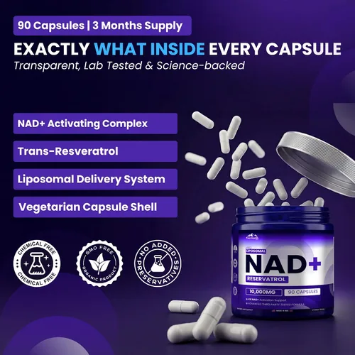Miniatura 7 de PURE HEALTH MAX Suplemento de resveratrol PHM NAD - Suplementos liposomales NAD+ para hombres y mujeres Alternativa NMN y NMNH 90 cápsulas
