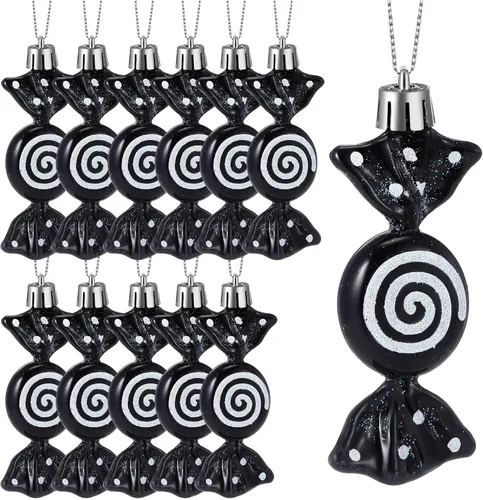 Threan 12 piezas de adornos de caramelo de Navidad para decoración de árbol colgante, bastón de caramelo brillante, adorno de Navidad de menta con
