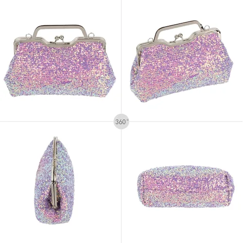 Miniatura 5 de Mini bolso de noche con lentejuelas con purpurina para mujer, bolso de mano de metal con asa superior, correa de cadena, bolso cruzado