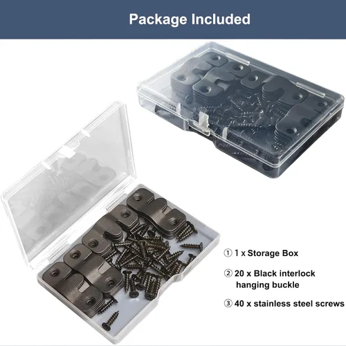 Miniatura 7 de 20 soportes negros de montaje empotrado de 1.73 x 0.75 pulgadas, hebilla para colgar fotos, gancho de fotos resistente, conector seccional Z clips