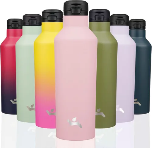 Miniatura 33 de Konokyo - Botella de agua aislada con popote, termo de agua de acero inoxidable de doble pared de 17 onzas con 2 tapas, azul lago
