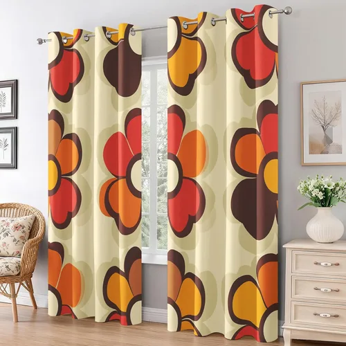 Miniatura 17 de Groovy Heart Curtains for Living Room 84 Inch Length, 60S 70S Retro Blackout Curtains Bedroom Decor, Hippie Orange Aesthetic Grommet Thermal Black