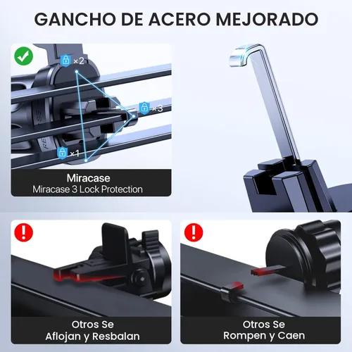 Miniatura 5 de Miracase Soportes de teléfono con abrazadera más ancha mejorada para tu automóvil, soporte de metal con gancho de ventilación de aire para automóvil
