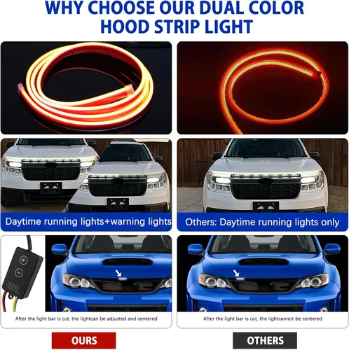 Miniatura 4 de DREAMOTOR Tira de luz para capó de automóvil de 60 pulgadas, luz LED dinámica para exterior blanca, flexible e impermeable, tira de luz diurna