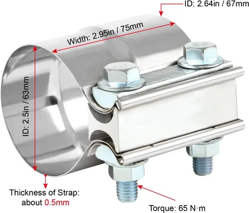 Miniatura 2 de DOCAS Abrazadera de escape de 2.5 pulgadas, abrazadera de banda de junta de regazo de acero inoxidable, 2