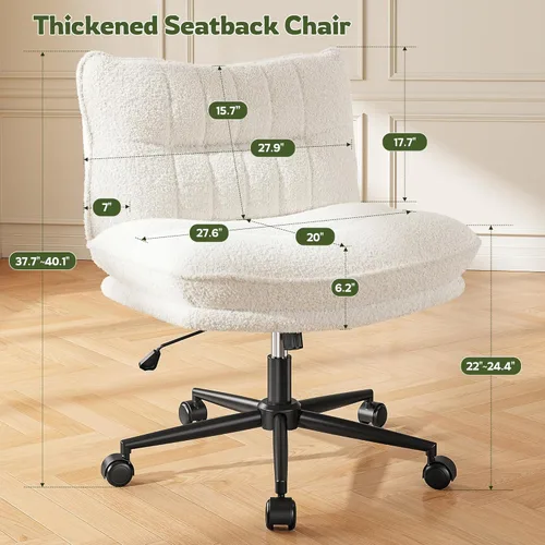Miniatura 9 de DurayLoly Silla cruzada sin brazos con asiento de 27.6 pulgadas de ancho para sentarse con patas cruzadas, silla de escritorio reclinable de forro