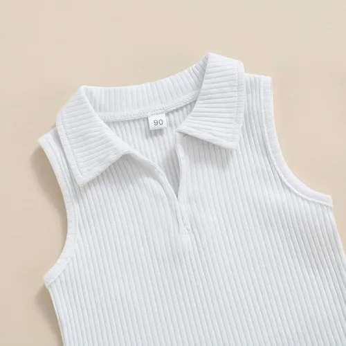 Miniatura 185 de TheFound Trajes de verano para niñas pequeñas, sin mangas, de punto acanalado, halter, pantalones cortos, ropa para recién nacidos, conjunto de 3