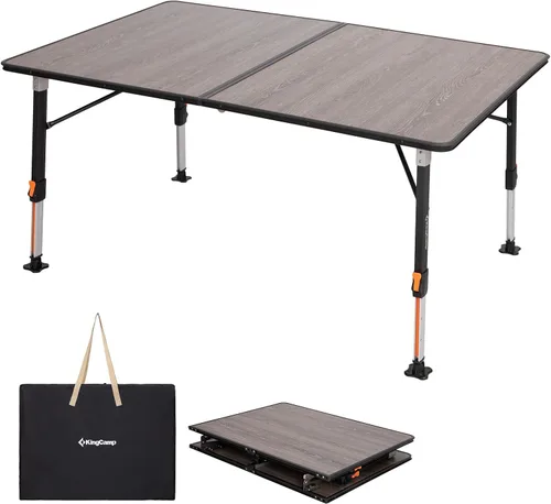 Miniatura 14 de KingCamp Mesa plegable de bambú, 4 pliegues, altura ajustable, portátil, para exteriores, ligera y compacta, con marco de aluminio para caravana