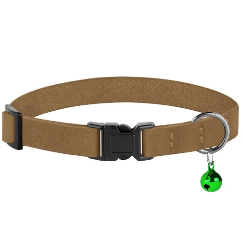 Miniatura 7 de Muromto Breakaway - Collar de piel suave ajustable para gatos con campana, rosa, marrón, azul, verde, rojo (marrón)