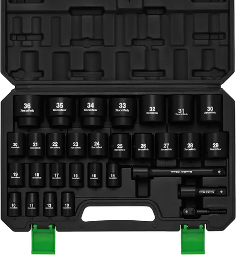 Miniatura 8 de TecoTek 30 piezas de juego de dados de impacto superficial métrico de 1/2 pulgada, Cr-Mo, de 10 mm a 36 mm, sin tamaños omitidos, de 6 puntas