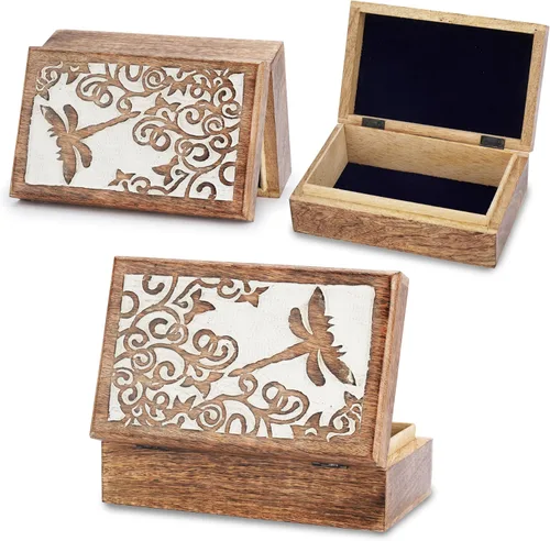 Ajuny Caja Joyero de Madera para Recuerdos de 8 x 5 pulgadas – Cofre Decorativo Hecho a Mano para Hombres y Mujeres, Caja de Almacenamiento de