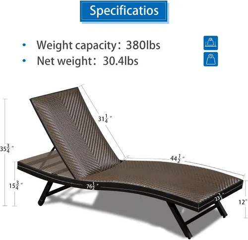 Miniatura 7 de Domi - Juego de 2 tumbonas para exteriores, de aluminio, acolchadas, de espuma de secado rápido, con respaldo ajustable para playa, piscina, césped