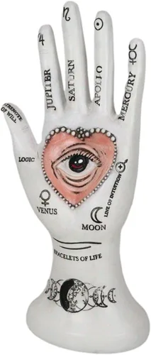 Ebros Gift Antigua adivina psíquica mística quirología Dioses y diosas griegos Ojo de Providencia Corazón Quiromancia Mano Palma Figurita Decoración