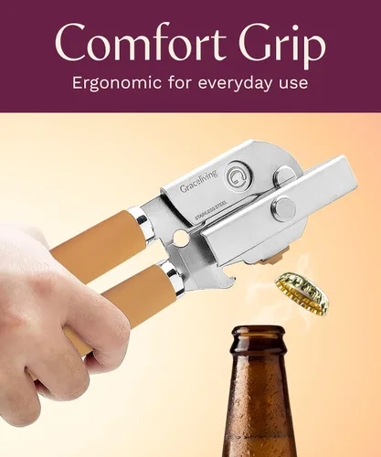 Miniatura 8 de Abrelatas manual magnético multifunción de alta calidad y abrebotellas, hoja de corte afilada de acero inoxidable resistente y perilla de giro fácil
