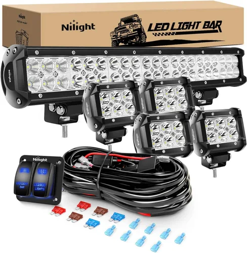 Miniatura 11 de Nilight - ZH002 Barra de luz LED todoterreno de 20 pulgadas, 126 W, combo de haz puntual y disperso, 2 piezas de 18 W, cápsulas LED de 4 pulgadas