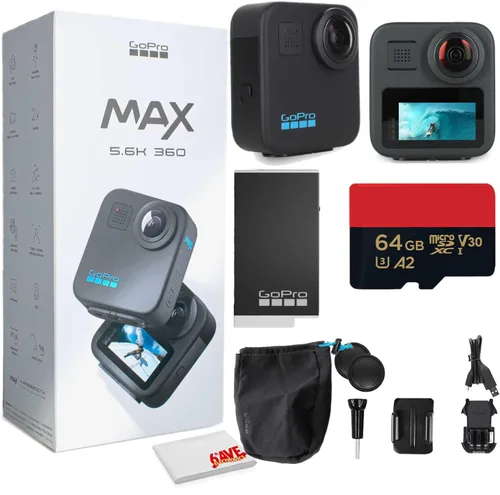 GoPro MAX 360 (2025) Cámara de acción de doble lente 5.6K 360 Video + modo héroe con juego de limpieza + tarjeta de memoria de 64 GB y más