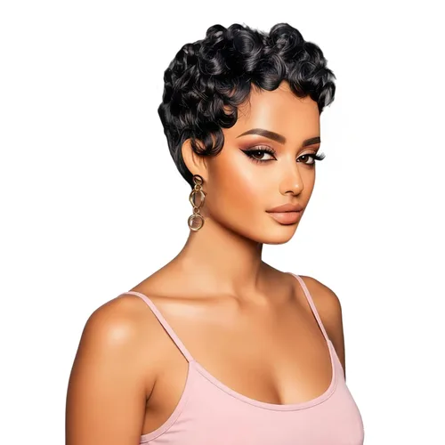 Miniatura 26 de Peluca de cabello humano con corte Pixie para mujeres negras, 100% cabello humano real, peluca corta y recta sin pegamento con flequillo, hecha a