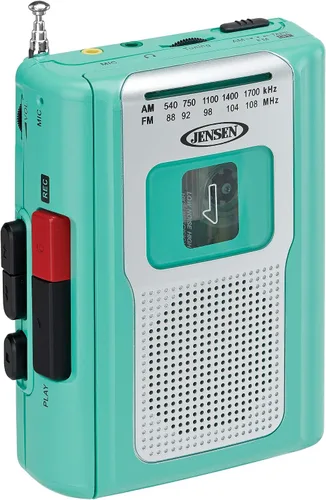 Miniatura 10 de Jensen CR-100 - Radio AM/FM portátil retro, reproductor de cassette personal, diseño compacto y ligero, estéreo de radio AM/FM, reproductor