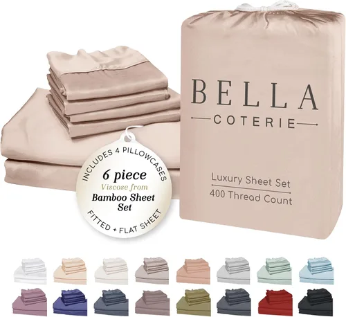 Miniatura 51 de Bella Coterie - Juego de sábanas de lujo de viscosa de bambú para cama tamaño split king 2 sábanas ajustadas para camas Sleep Number y camas 06