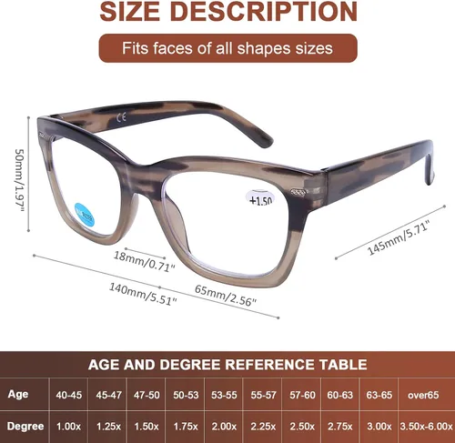 Miniatura 3 de AQWANO Oversized Design Reading Glasses Women/Men, Computer Blue Light Blocking Square Readers Paquete de 2 (C2/C3 marrón/rojo)