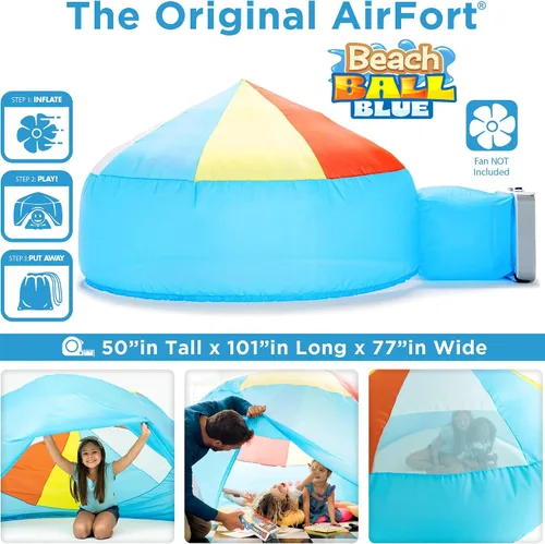 Miniatura 3 de AirFort - Fuerte inflable para niños, se construye en 30 segundos, tienda de campaña para jugar a partir de 3 años (pelota de playa azul)