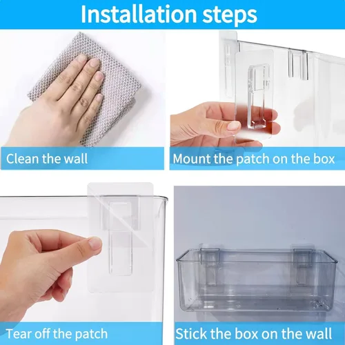 Miniatura 7 de Organizador de almacenamiento adhesivo para montar en la pared, paquete de 2 unidades para almacenamiento de juguetes de baño, cocina, baño y Clear