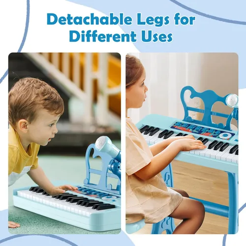Miniatura 6 de HONEY JOY Piano para niños, piano de teclado azul de 37 teclas para niños con soporte de música y banco, piano de cola de bebé de juguete