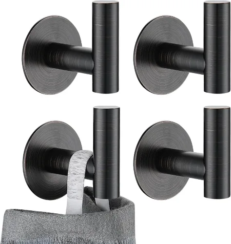 Miniatura 10 de JQK - Ganchos autoadhesivos para toallas cepillados, sin taladro, para adherir en la pared, para abrigos, batas y ropa, para baño, cocina, garaje