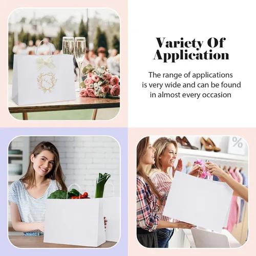 Miniatura 8 de GSSUSA Bolsas de regalo de papel grandes de 16 x 6 x 12 pulgadas, 25 bolsas de papel blanco con asas, bolsa de compras para pequeñas empresas, papel