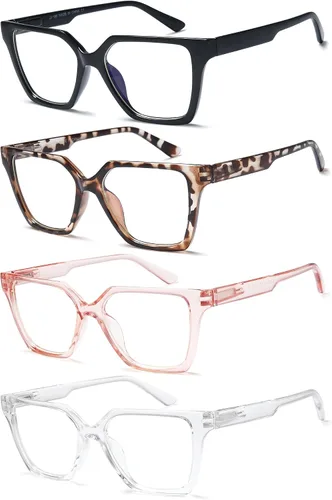 Miniatura 2 de EYEURL Paquete de 4 lentes de lectura de gran tamaño para mujeres y hombres, bloqueo de luz azul, lectores cuadrados para computadora con bisagra